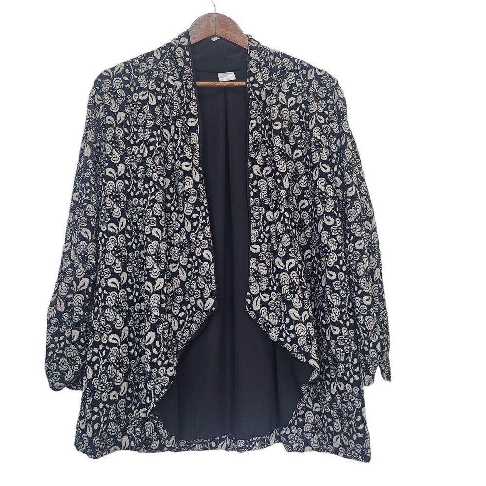 Kaileigh Clementina Lace Overlay Kimono Black Size 2X Open Drape Cardigan